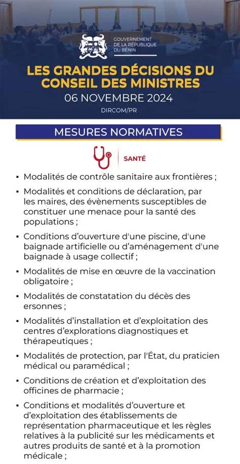 B Nin Conseil Des Ministres Les Grandes D Cisions Du Mercredi