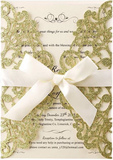 Hosmsua 20 X Gold Glitter Laser Cut Lace Flora Wedding Invitation Cards