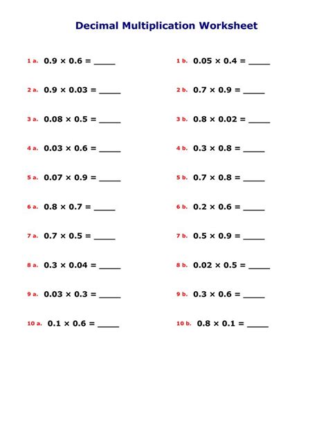 Multiplying Decimals Worksheet In Decimals Worksheets