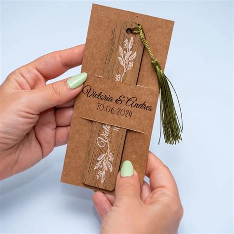 Personalized Wooden Bookmark Wedding Favors Elegant Rustic