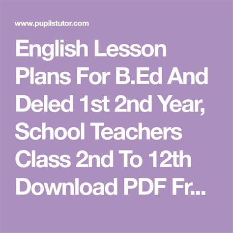 English Lesson Plans For B Ed And Deled 1st 2nd Year School Teachers