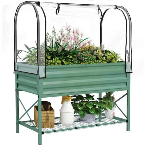 Outsunny Raised Garden Bed With Cover And Storage Shelf Rectangular