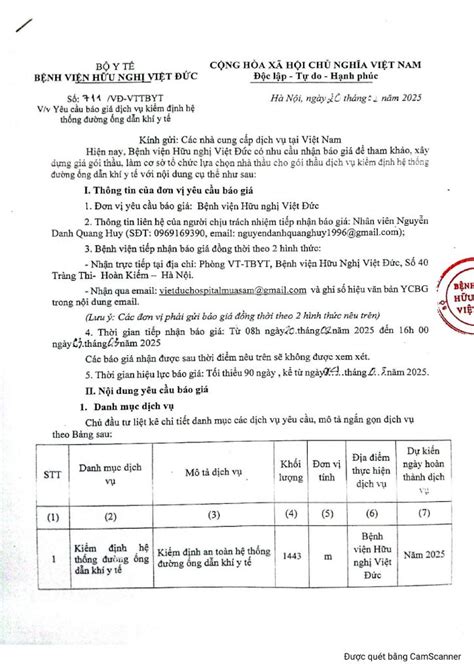 Bệnh viện Hữu nghị Việt Đức yêu cầu báo giá dịch vụ kiểm định hệ thống