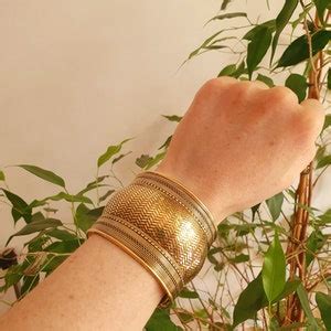 Textured Brass Cuff Bracelet Tribal Hammered Boho Ethnic