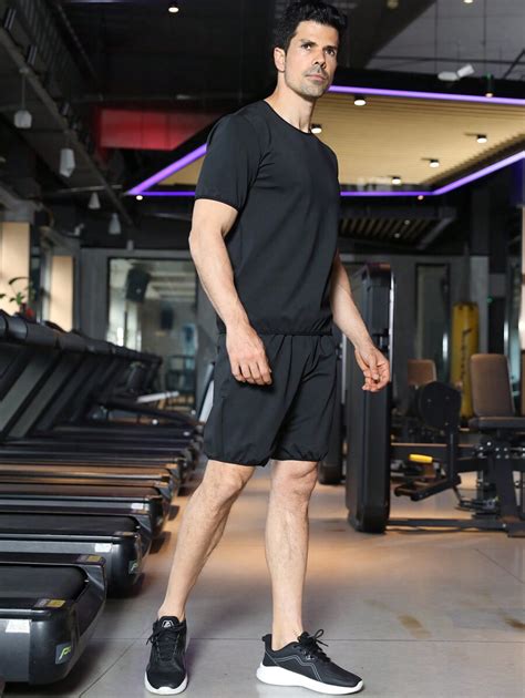 2pcs Men S Sauna Suit Sauna Shirt Short Sleeve Sauna Shorts For