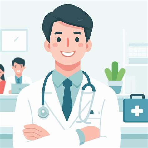 Premium Vector The Doctor Character Is Cheerful With A Flat Design