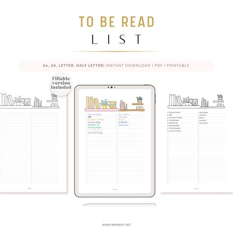 Fillable To Be Read List Printable TBR List Journal Book Journal Page