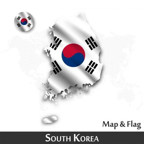 South Korea Map And Flag Premium Vector