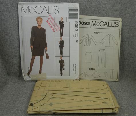 McCalls 9092 Misses Lined Jacket Shirt Pants Skirt Waistband Size 12