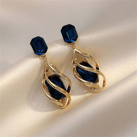 Artificial Sapphire Earrings Blue Crystal Earrings With Sterling