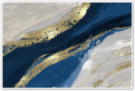 AEFER Blue Gold Abstract Canvas Wall Art Gold Foil Artwork For Walls