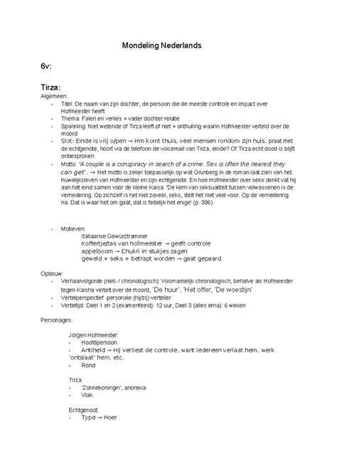 Mondeling Nederlands Samenvatting Van De Volgende Boeken Tirza