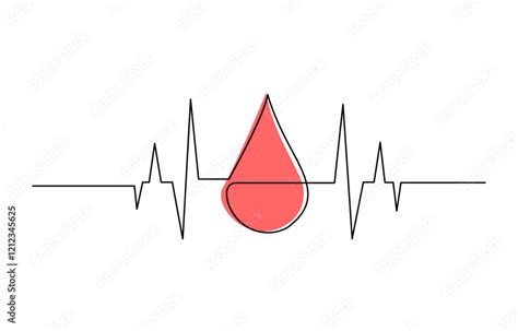 Continuous Line Drawing Of Doodle Blood With Pulse Hand Drawn Symbol