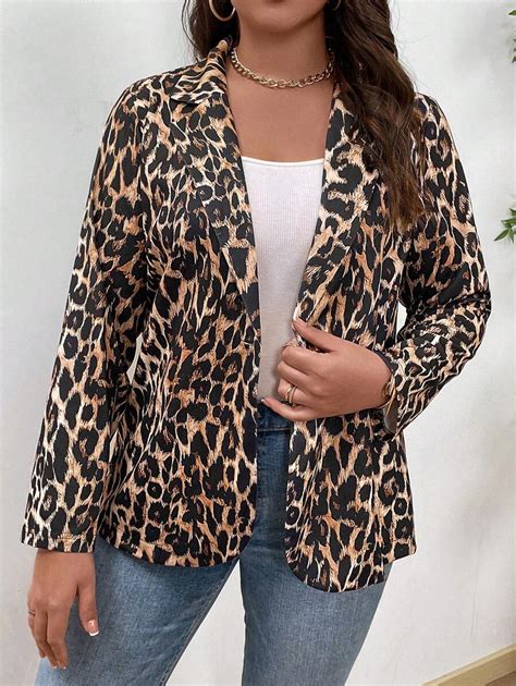 Shein Relaxiva Veste Blazer L Opard Manches Longues Grande Taille