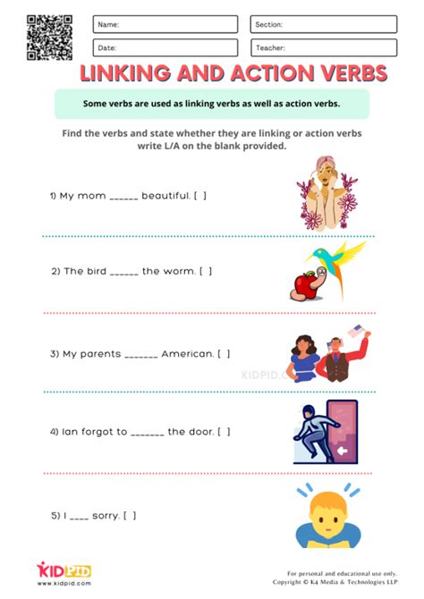 Linking And Helping Verbs Worksheet Grade