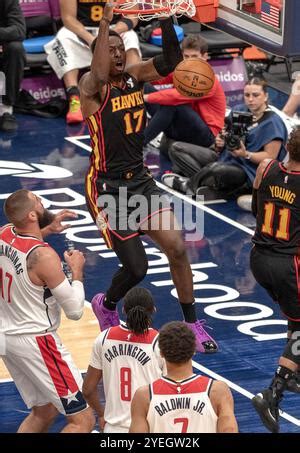 Atlanta Hawks Forward Onyeka Okongwu Watches His Shot Against The