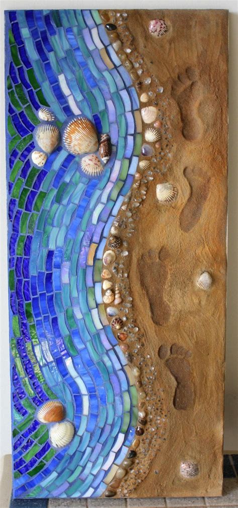 Mosaic Mixed Media Glass Shoreline Footsteps In Sand Via