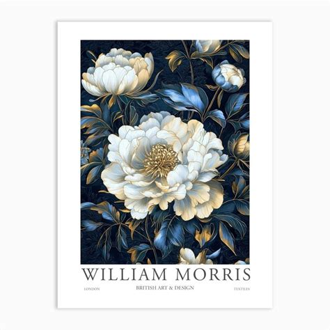 William Morris Prints Blue Flowers Peony Morris Exhibition Print Navy