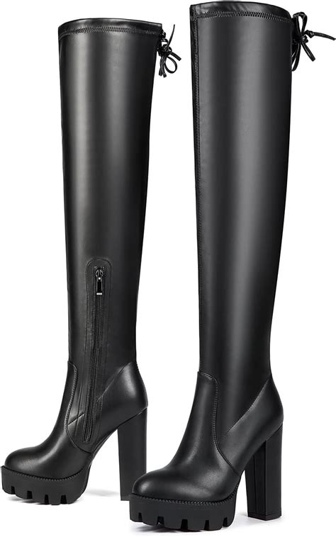 Amazon Bapolee Women S Black Sexy Over The Knee Thigh High Chunky