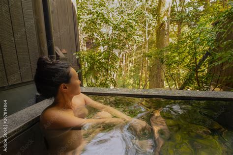 Beautiful Asian Woman Bathes Nude In Onsen Stock Photo Adobe Stock