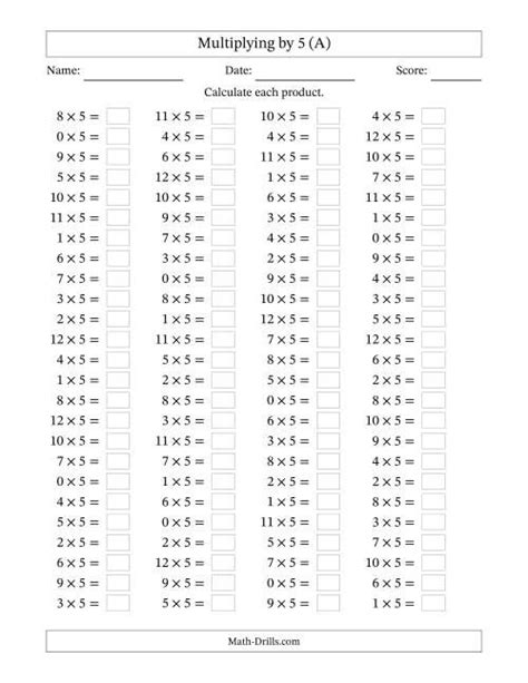 Horizontally Arranged Multiplying To By Questions A