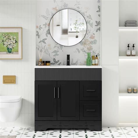 Bathroom Vanity Set With Drop In Ceramic Sink Top With Wave