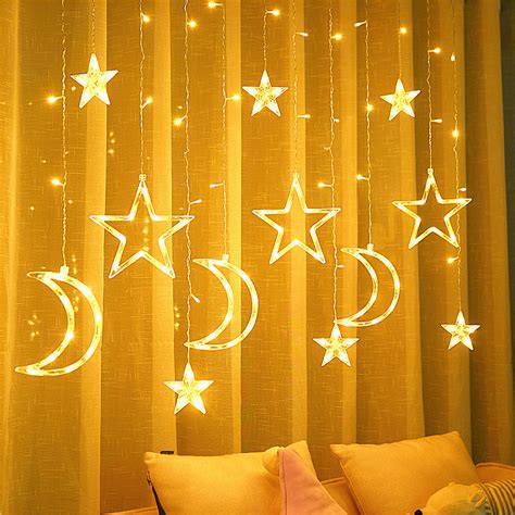 Eid Star Moon Curtain String Lights Lampu Raya Waterproof Hari Raya