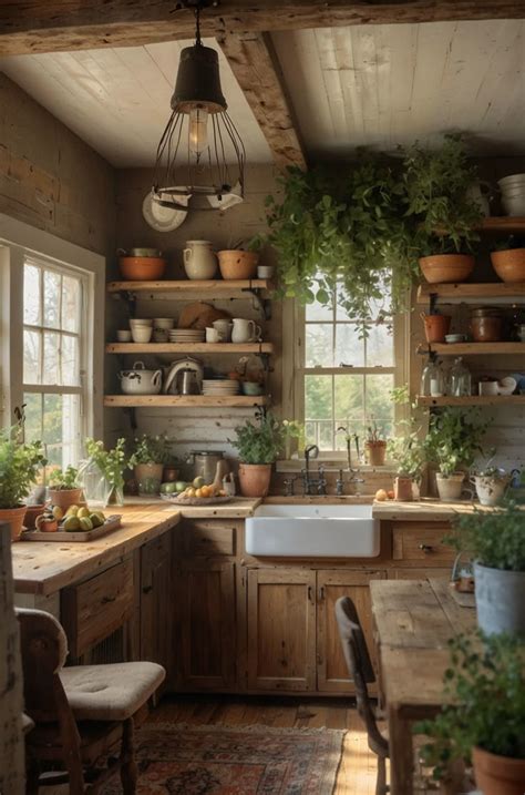 Charming Cozy Farmhouse Kitchen With Rustic Accents And Vintage Decor