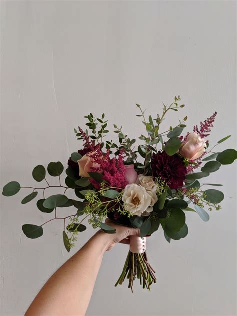 Moody Romantic Pink Burgundy And White Bridal Bouquet By Adore