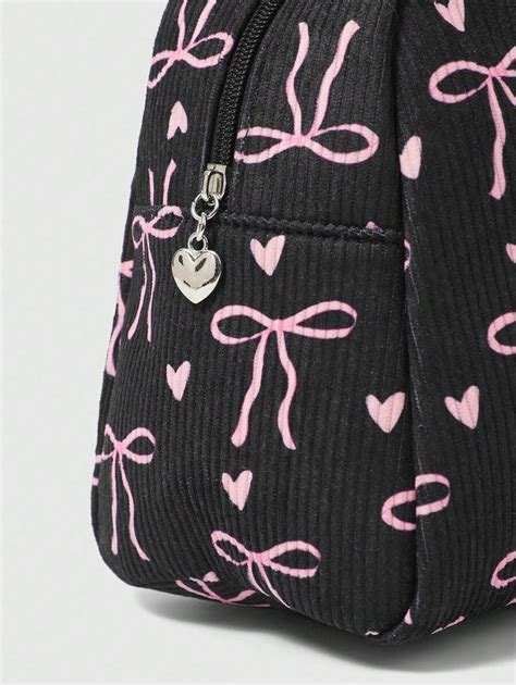 ROMWE Kawaii Corduroy Bow Design Fashion Handbag With Heart Print For