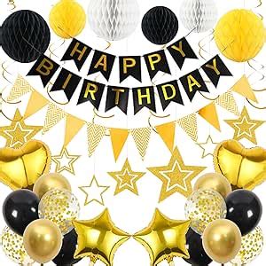 Aurmonigo Black Gold Birthday Decorations Pcs Happy Birthday Banner