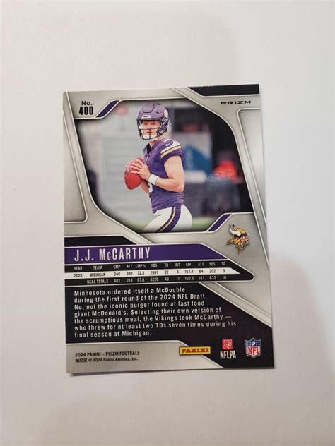 2024 PRIZM FOOTBALL J J McCarthy Red White Blue Prizm RC Vikings