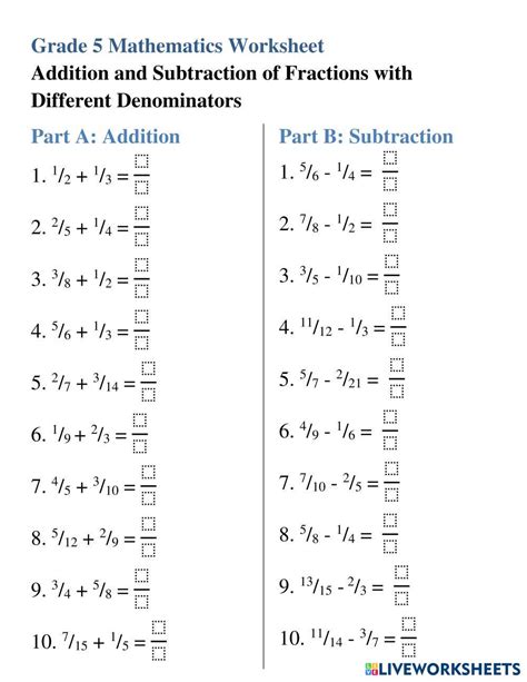 fractions math worksheets