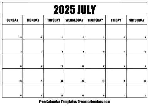 July 2025 Blank Calendar Printable Free Excel Thomas L Seymour