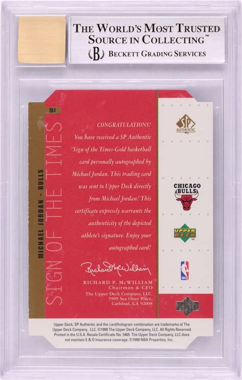 1998 SP Authentic Sign Of The Times Gold Michael Jordan AUTO MJ BGS 9