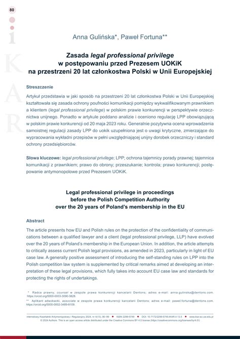 Pdf Zasada Legal Professional Privilege W Post Powaniu Przed Prezesem