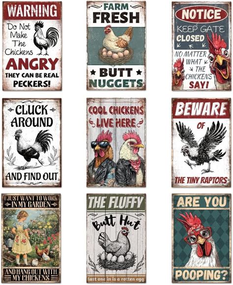 9 Pcs Chicken Coop Signs Funny Metal Chicken Signs Outdoor Chicken