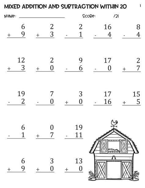 Farm Theme Mixed Addition And Subtraction Within Worksheets Etsy