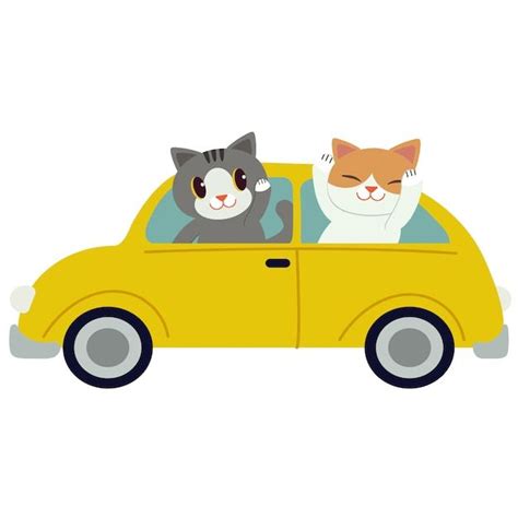 Premium Vector The Character Cute Cat Driving A Yellow Car The Cat