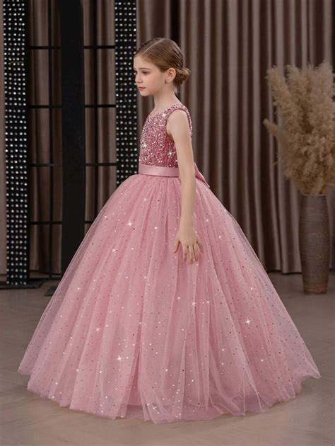 Vestido de princesa de tul con lazo de lentejuelas para niña