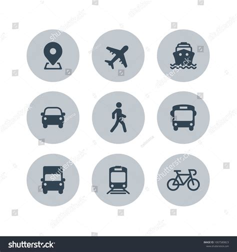 Transport Icons Airplane Public Bus Train Ship U002FFerry Car