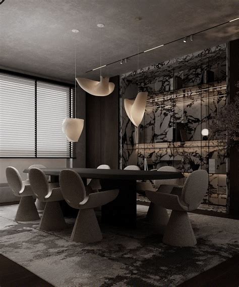 Modern Black And White Dining Room With Marble Details