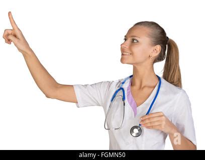 Doctor Pointing To Something Or Pressing Button Stock Photo Alamy