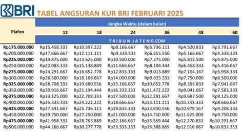 Tabel Angsuran Kur Bri Dari Rp Juta Rp Juta Ini Syarat Dan