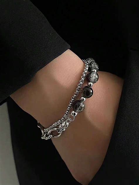 Pieza Pulsera De Acero De Titanio Con Cadena De Dos Capas Estilo