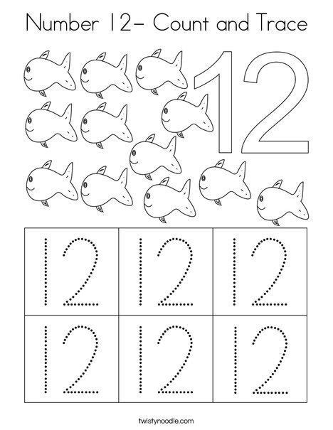 Number 12 Count And Trace Coloring Page 29 Number 12 Worksheets Tracing