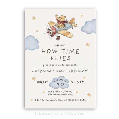 Time Flies Invitation Winnie The Pooh Airplane Invitation Cute