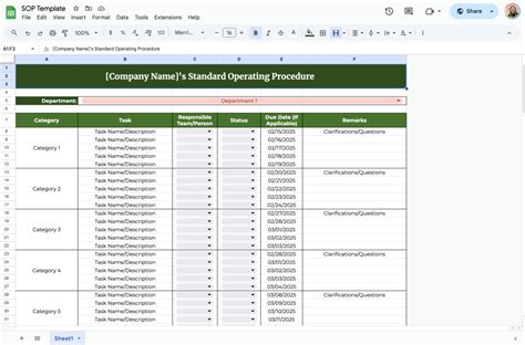 Free Sop Standard Operating Procedure Template For Google Sheets