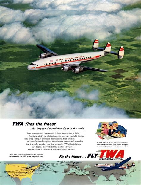 1954 Trans World Airlines Anúncios antigos Arte sobre aviação