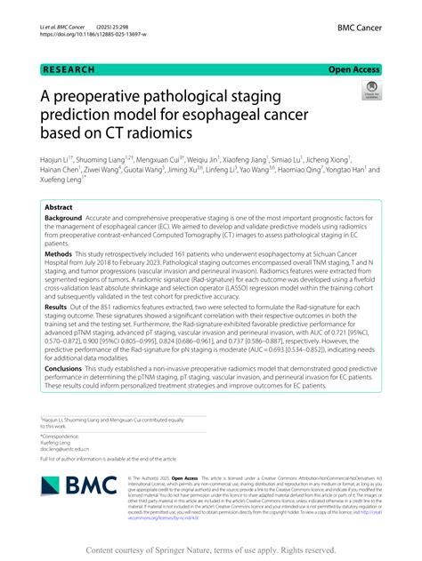 Pdf A Preoperative Pathological Staging Prediction Model For